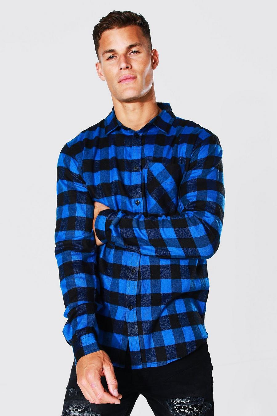 Blue Tall Long Sleeve Flannel Buffalo Check Shirt image number 1
