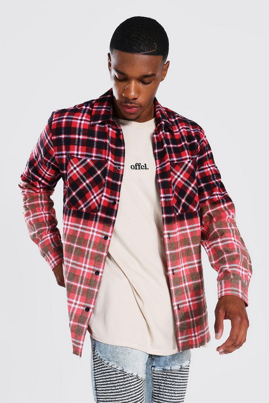 Red Bleached Ombre Check Shirt image number 1