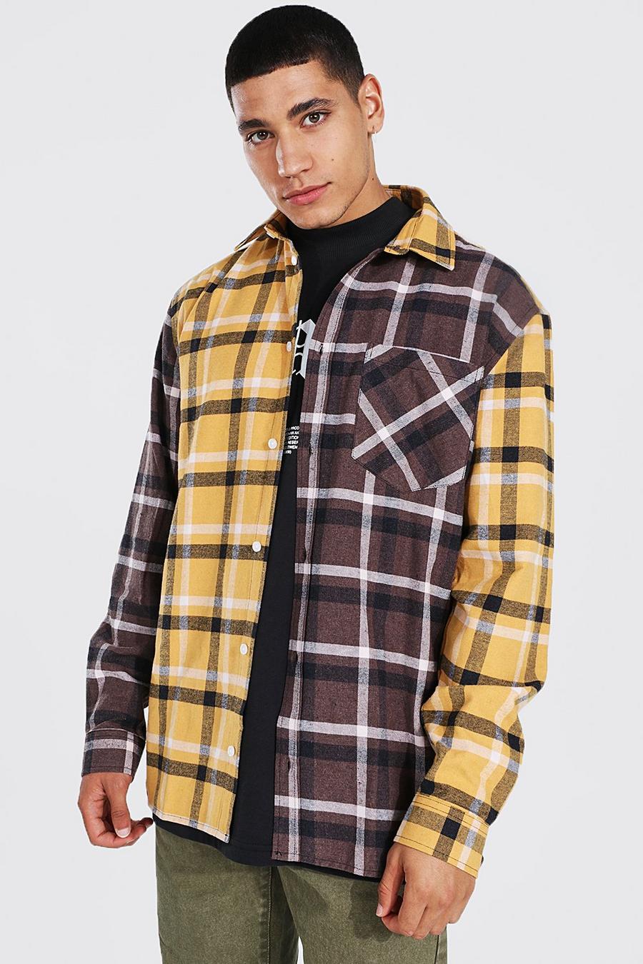 Brown brun Oversized Spliced Check Shirt image number 1