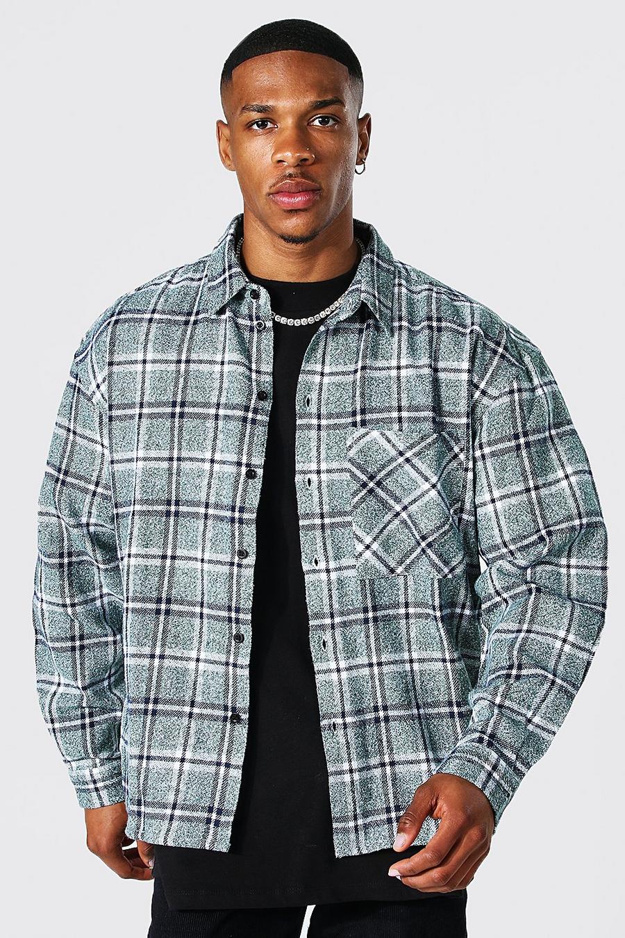 Green vert Boxy Fit Bleached Check Shirt image number 1
