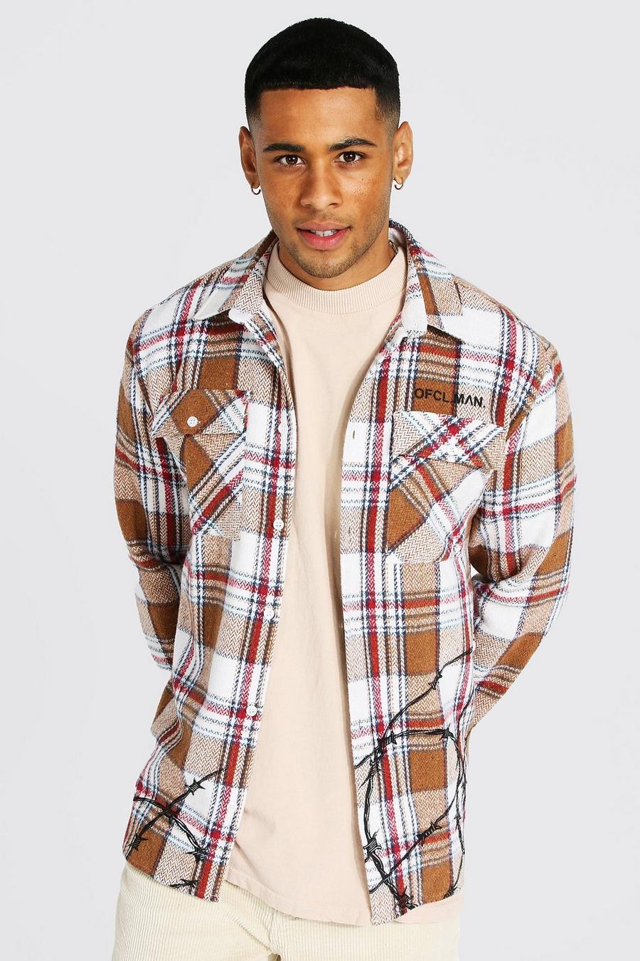 Brown marron Barbed Wire Check Distressed Check Shirt image number 1