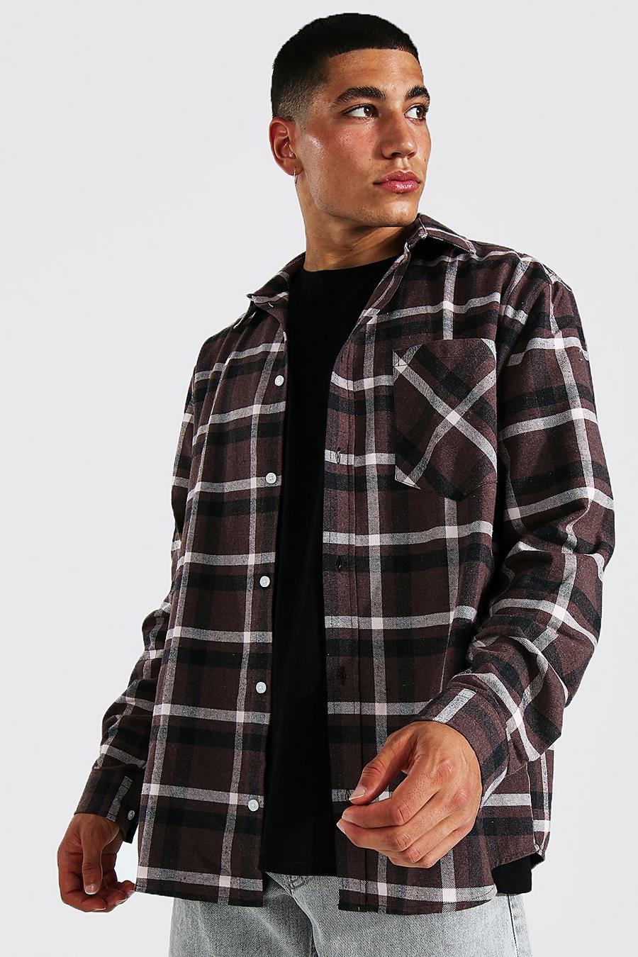 Brown Oversized Check Shirt image number 1