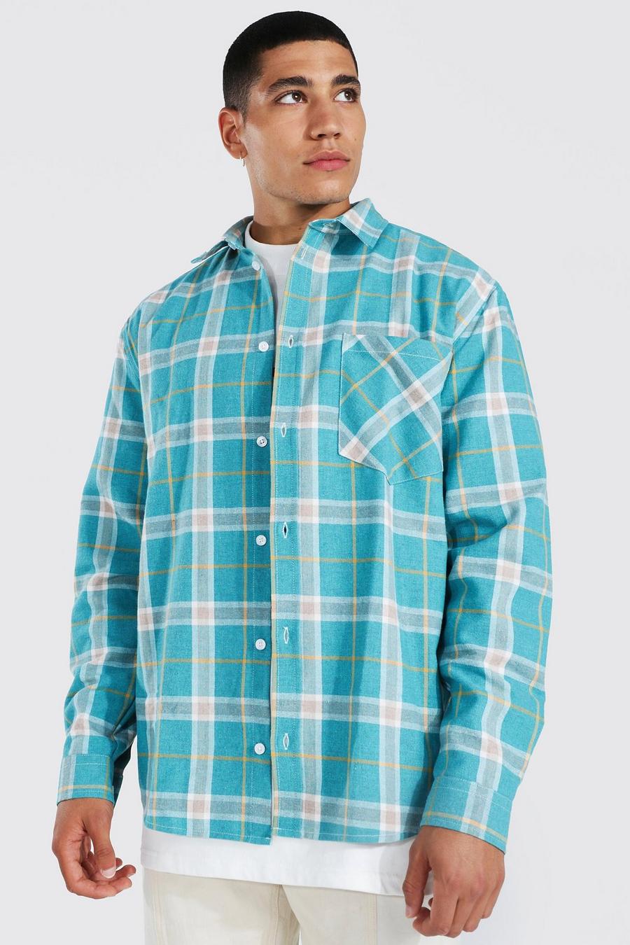 Teal green Oversized Check Shirt image number 1