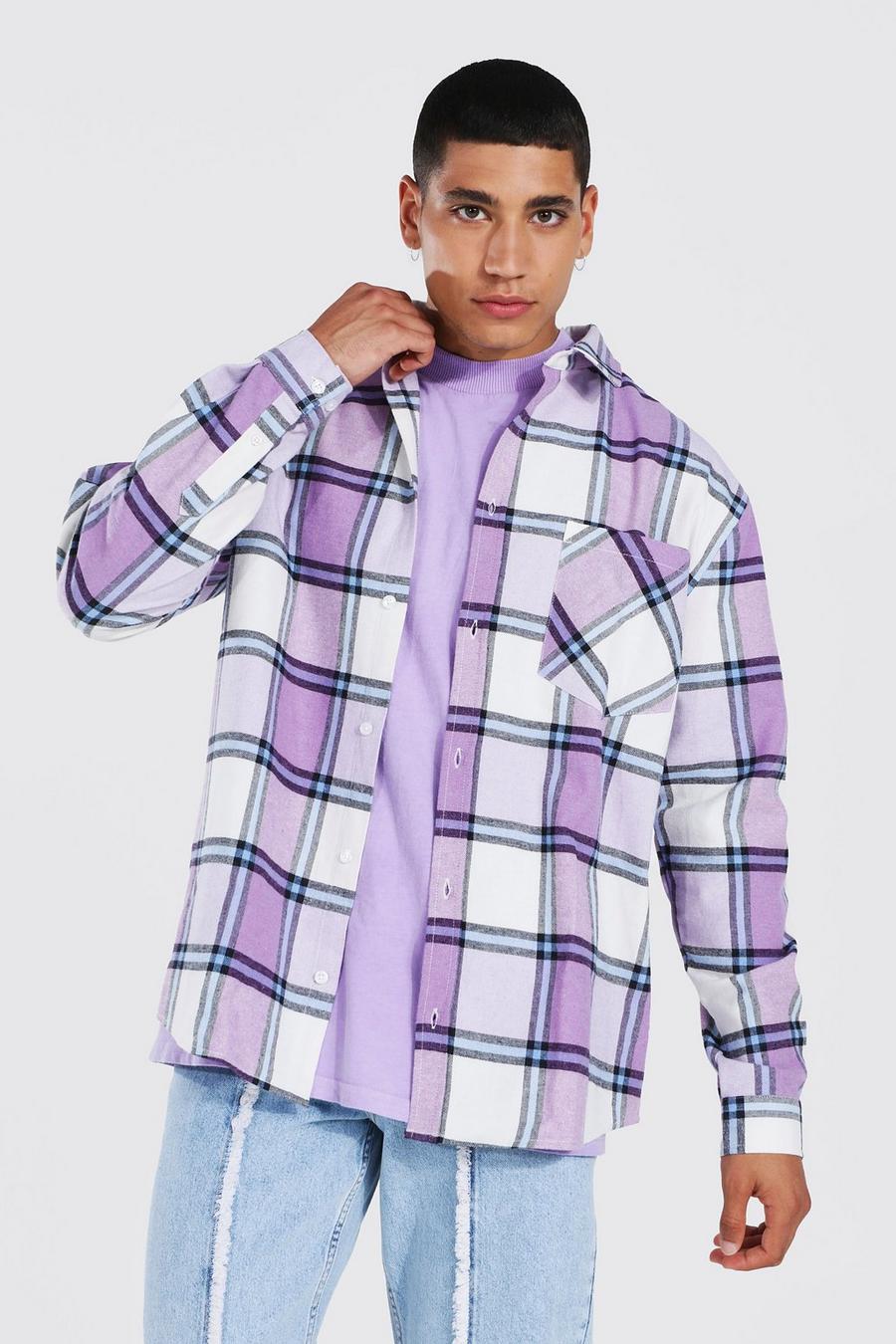 Lilac purple Oversized Check Shirt image number 1