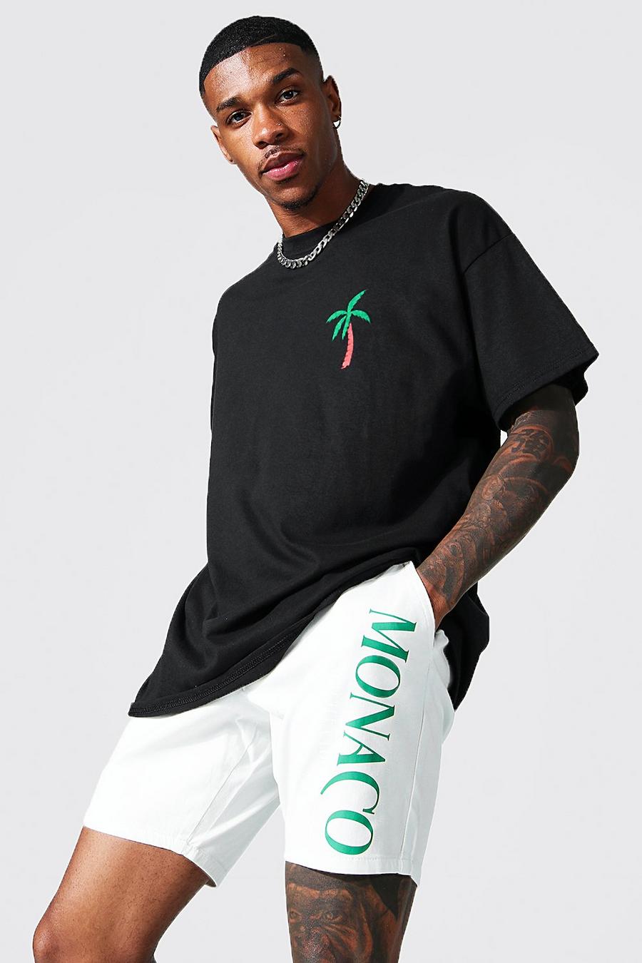 Camiseta oversize con estampado gráfico de palmeras Los Angeles, Black nero image number 1