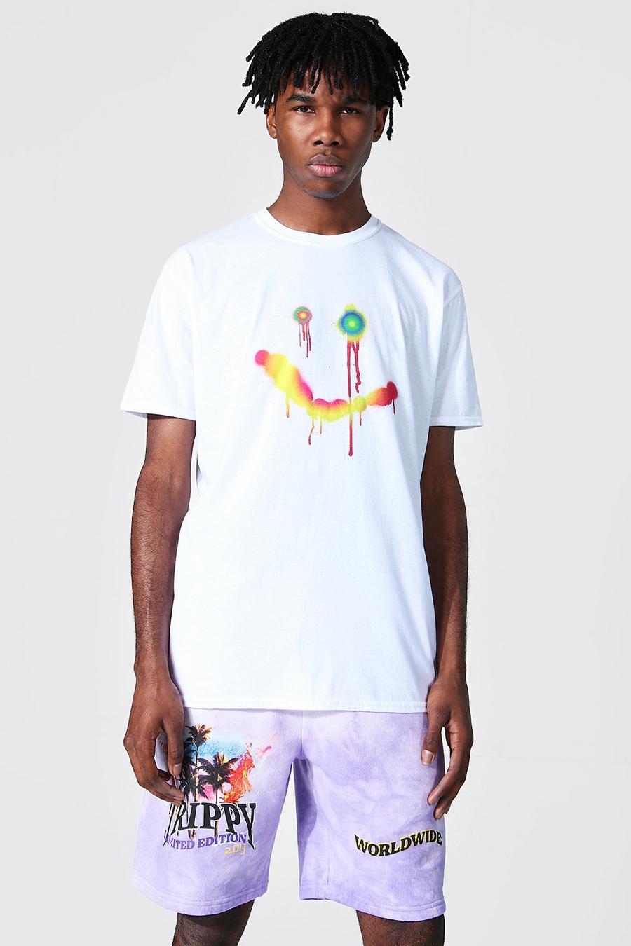 Camiseta oversize con estampado gráfico de cara goteando, White image number 1