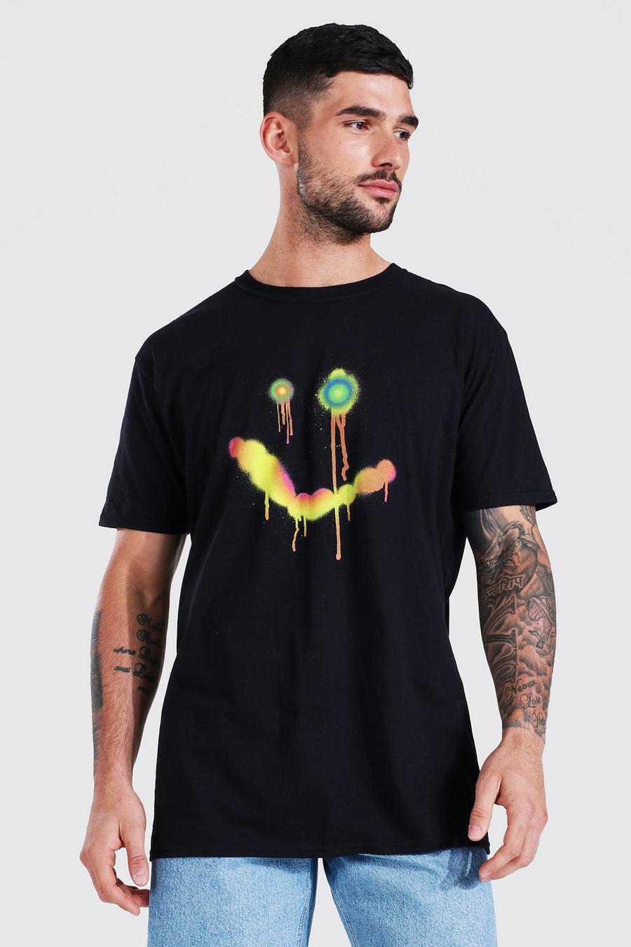 Camiseta oversize con estampado gráfico de cara goteando, Black nero image number 1