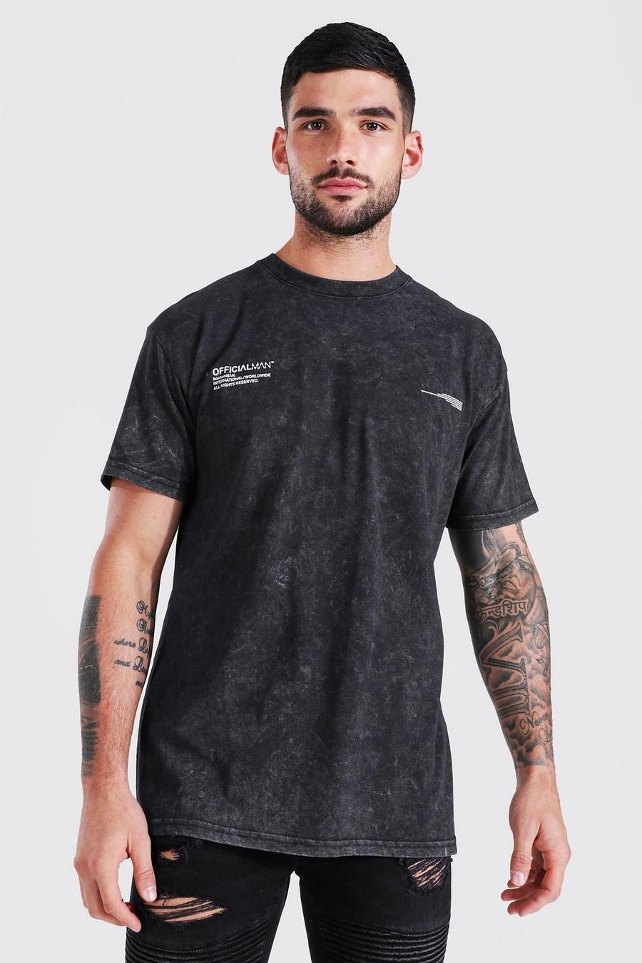 Charcoal gris Oversized Acid Wash Gebleekt Palm Print T-Shirt Met Rugopdruk image number 1