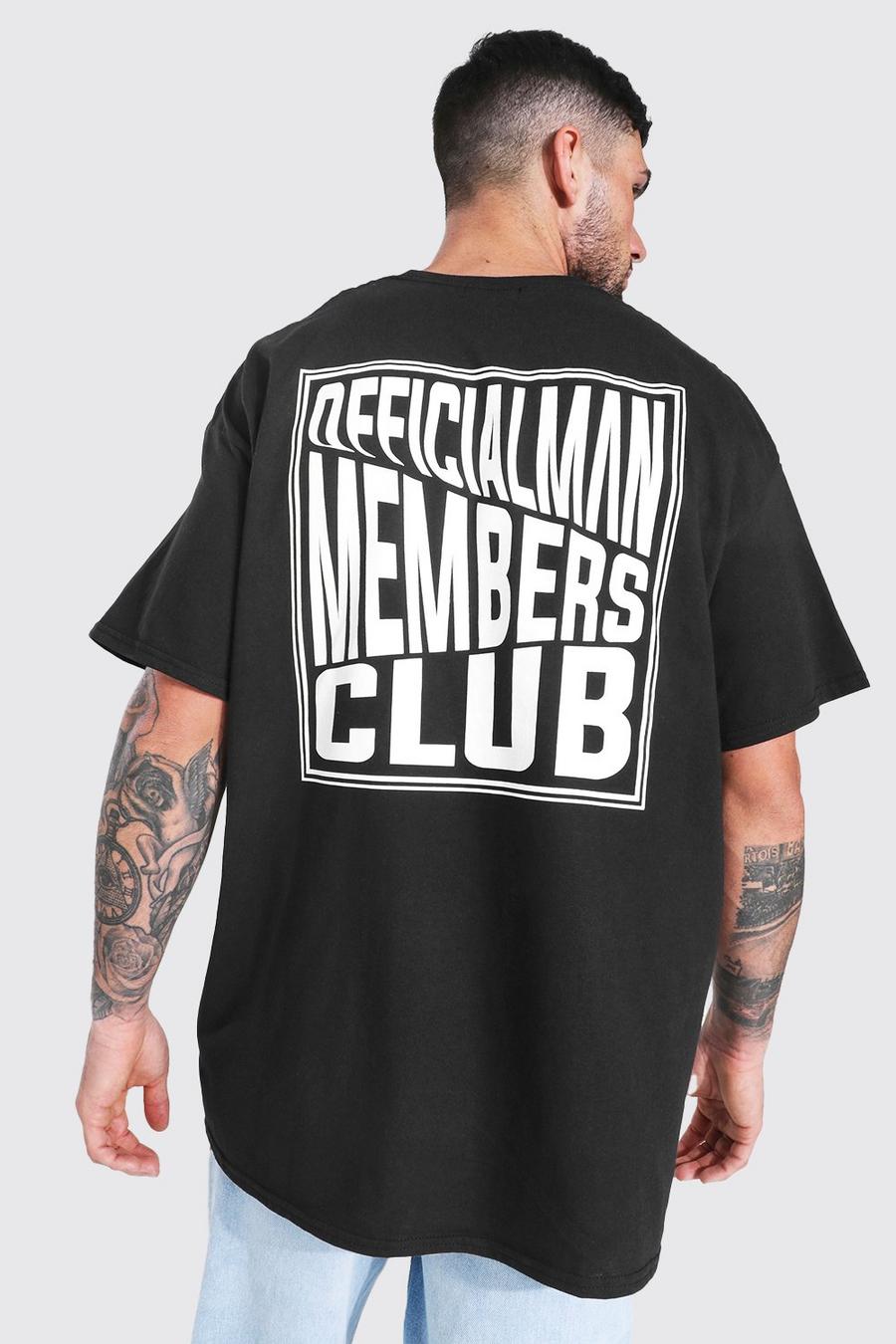 Black Oversized Man Members Club T-Shirt Met Rugopdruk image number 1
