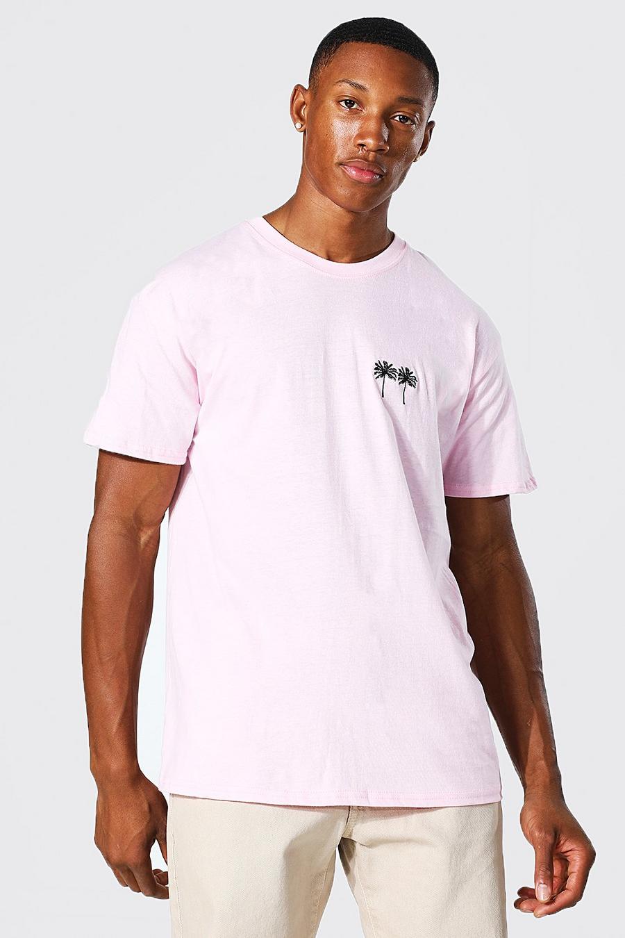 Light pink rosa Oversized Palm Embroidery T-shirt image number 1