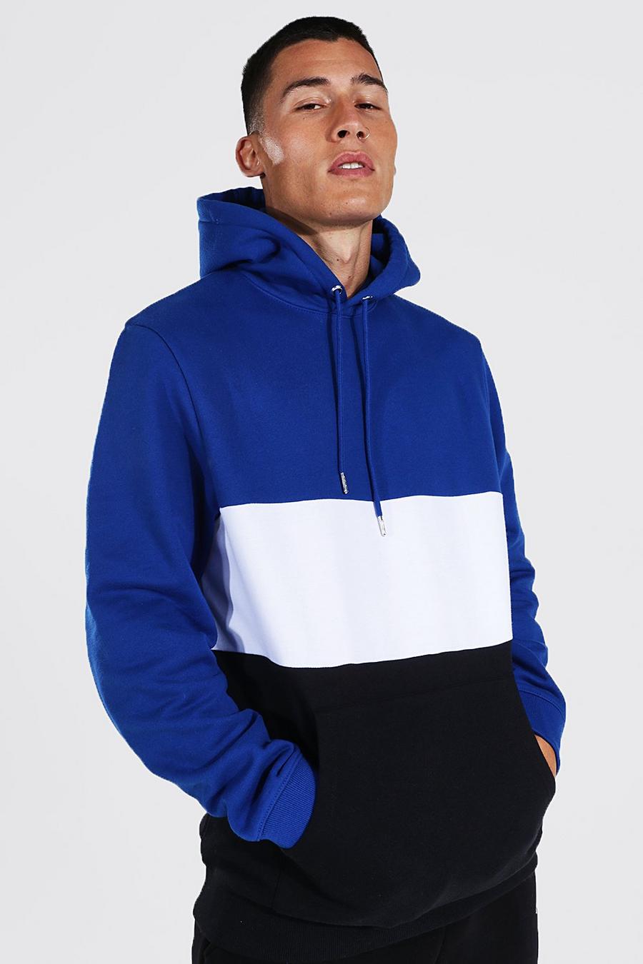 Cobalt Colour Block Over The Head Hoodie image number 1