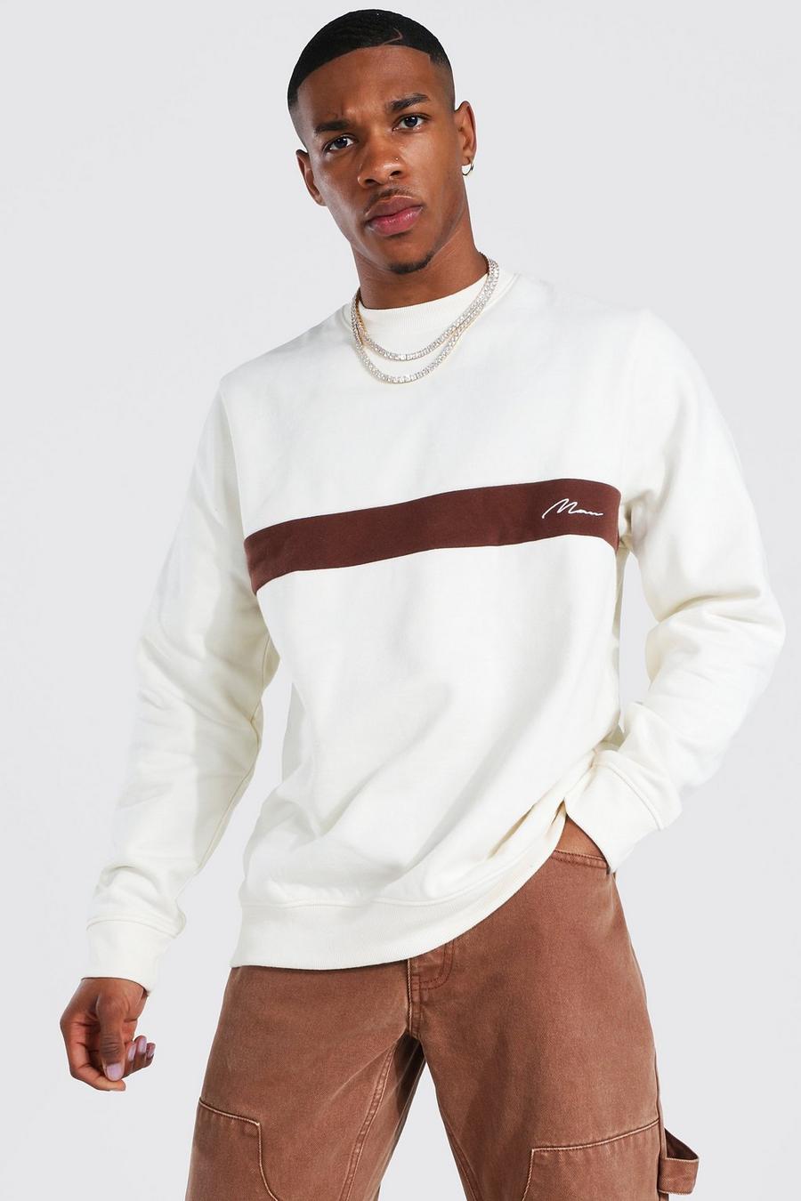 Ecru vit MAN Signature Sweatshirt med blockfärger image number 1