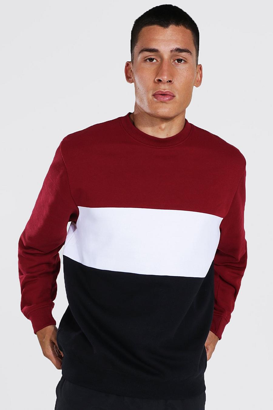 Burgundy red Sweatshirt med blockfärger image number 1