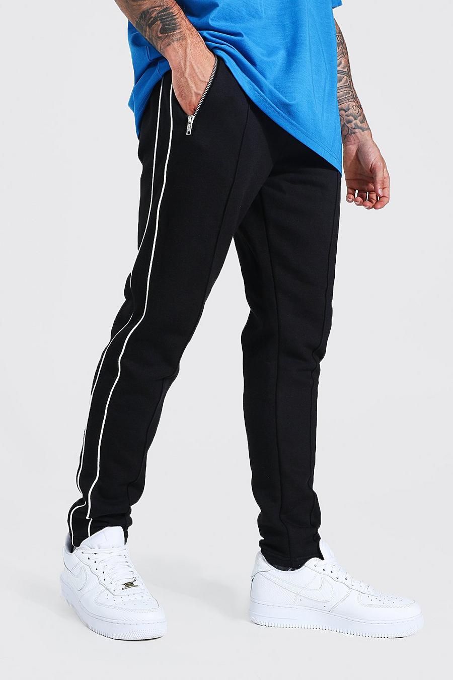 Black Skinny Fit Joggers With Piping image number 1