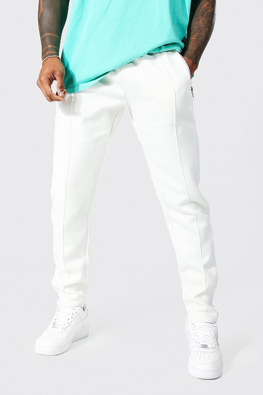 Ecru Skinny Fit Joggers With Piping image number 1