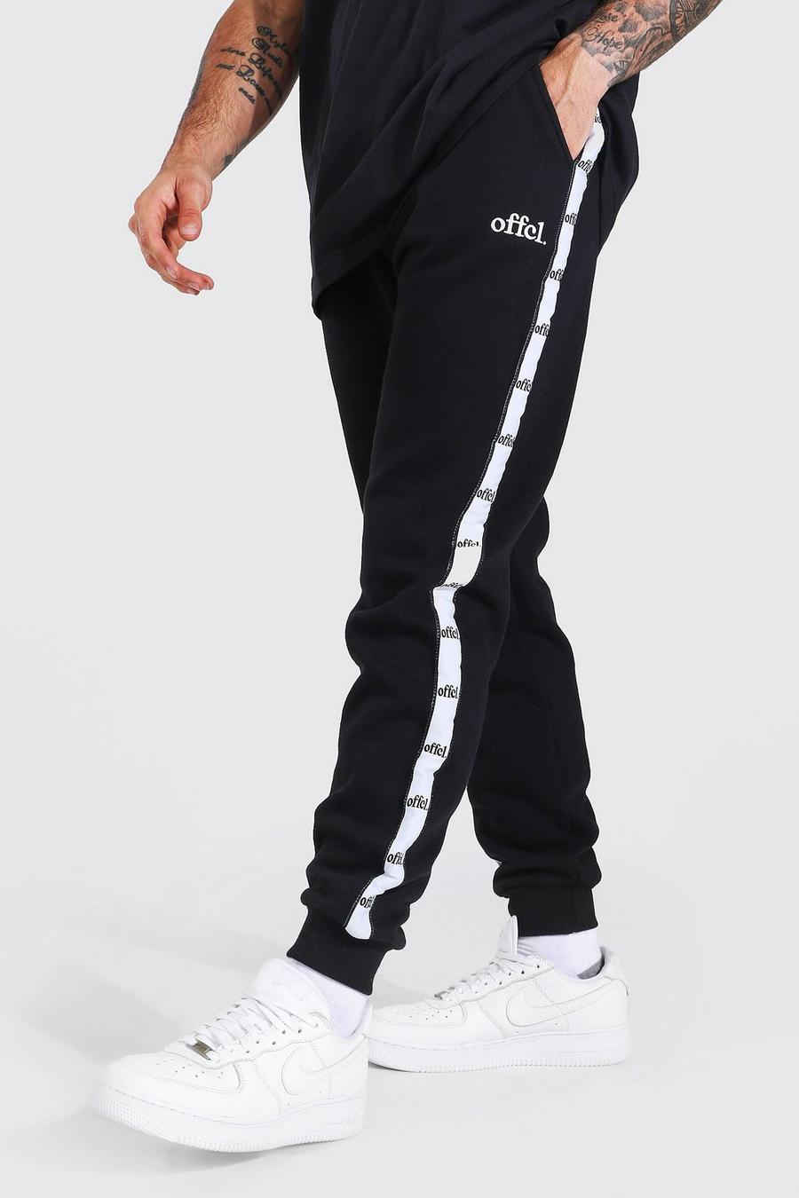 Black Regular Fit Joggers With Offcl Side Tape image number 1
