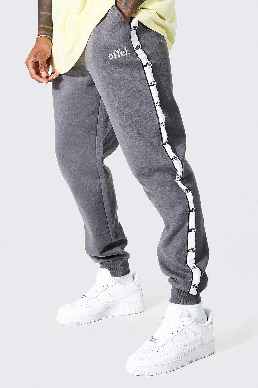 Charcoal Regular Fit Joggers With Offcl Side Tape image number 1