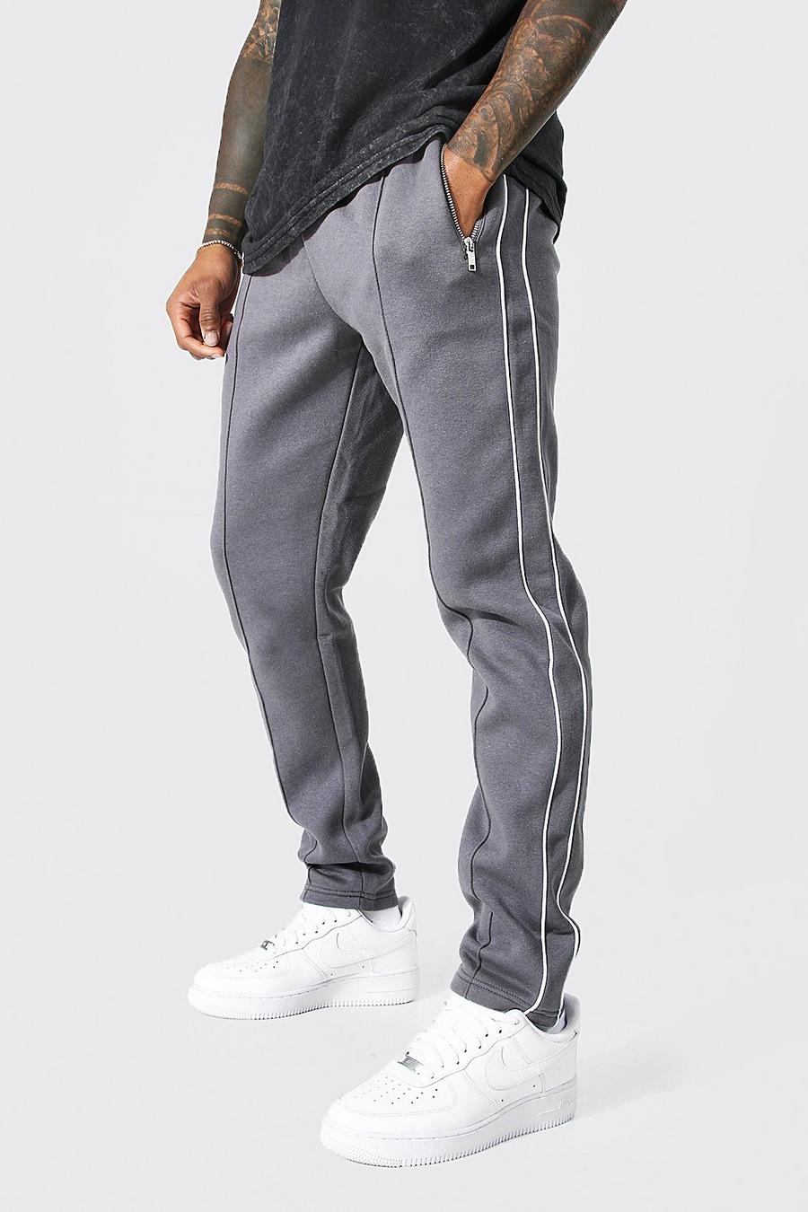 Charcoal gris Skinny Fit Joggers With Piping