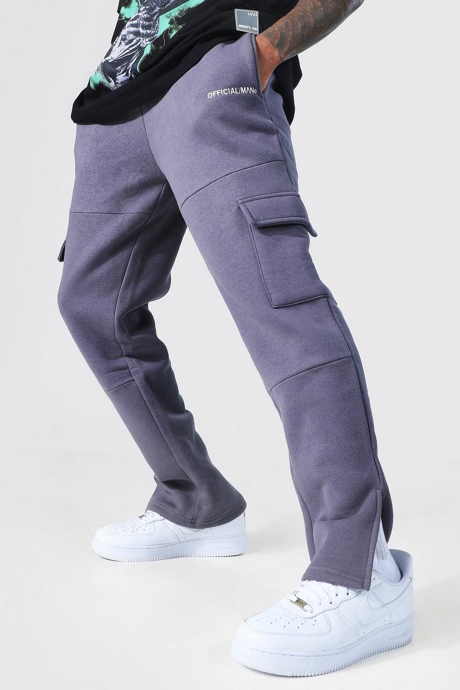 Pantaloni tuta stile Cargo Official taglio comodo con spacco, Charcoal gris image number 1