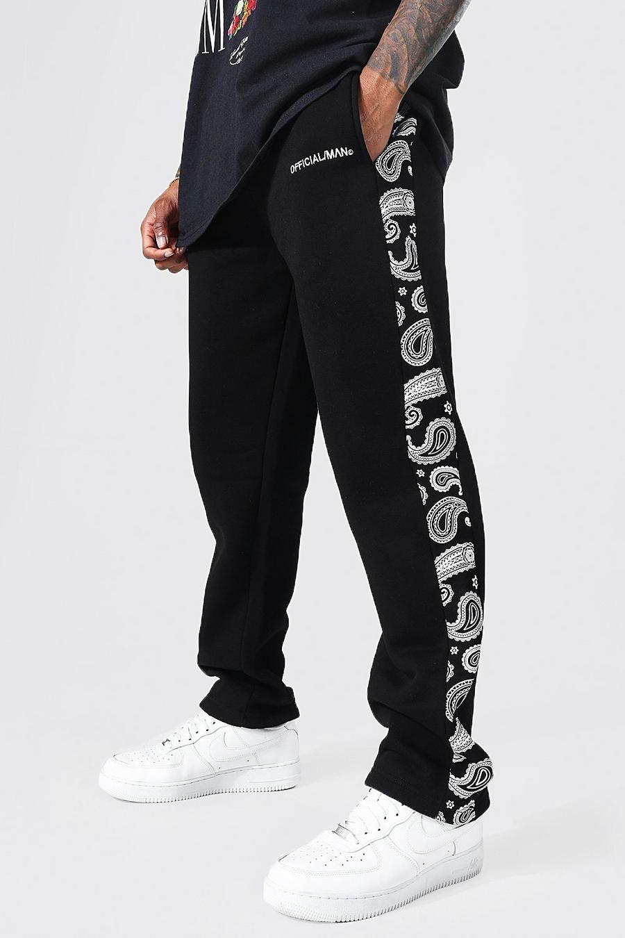Pantaloni tuta con scritta Man e pannelli laterali, Black negro