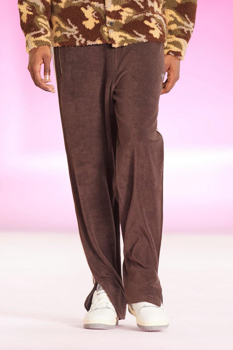 Pantalón deportivo Official de felpa con holgura ancha y abertura en el bajo, Chocolate marrón image number 1