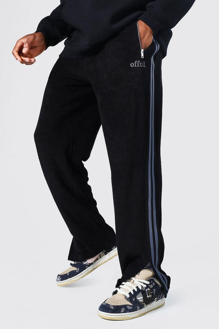 Pantalón deportivo Official de felpa con holgura ancha y abertura en el bajo, Black negro image number 1