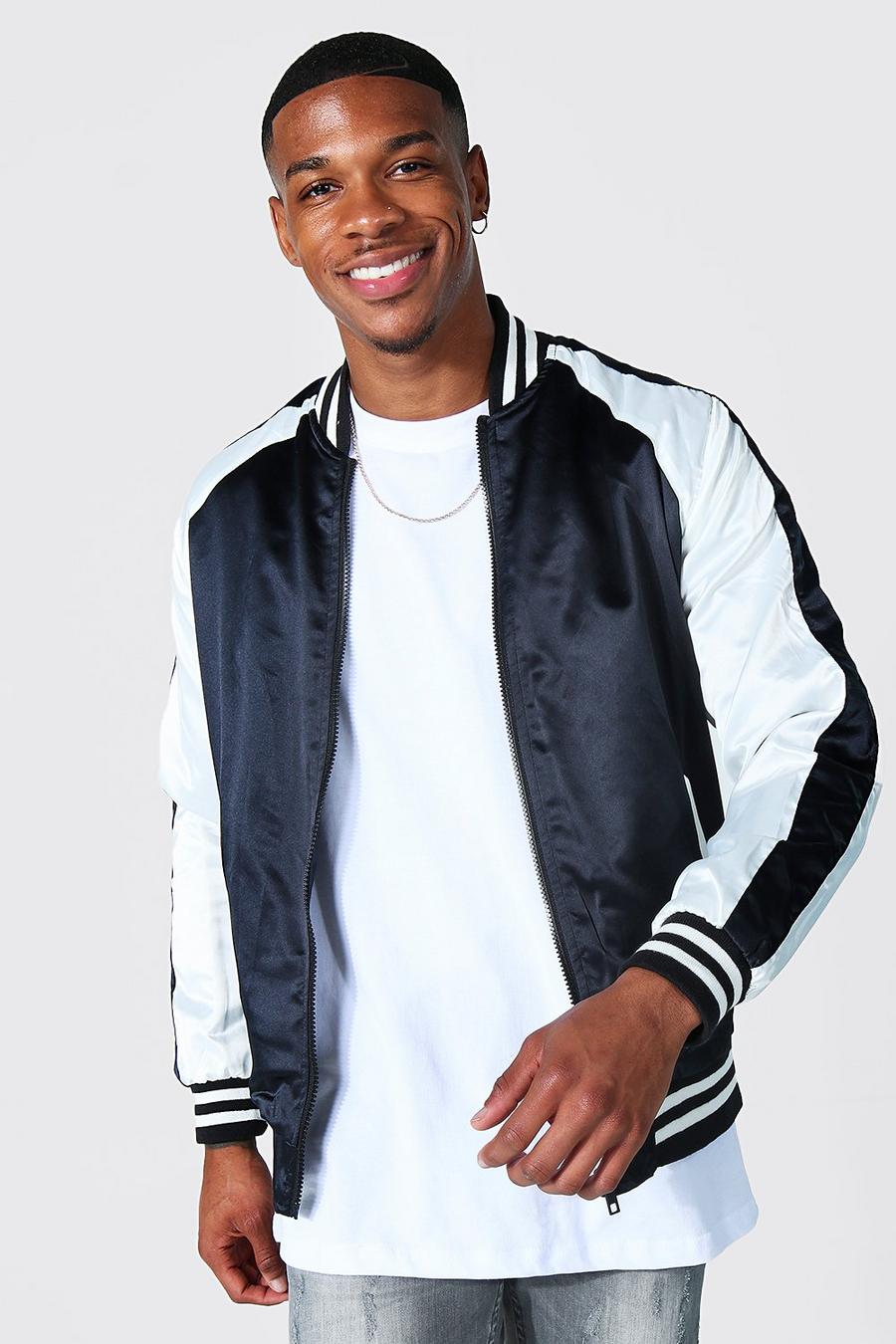 Black noir Satin Bomber With Back Embroidery image number 1