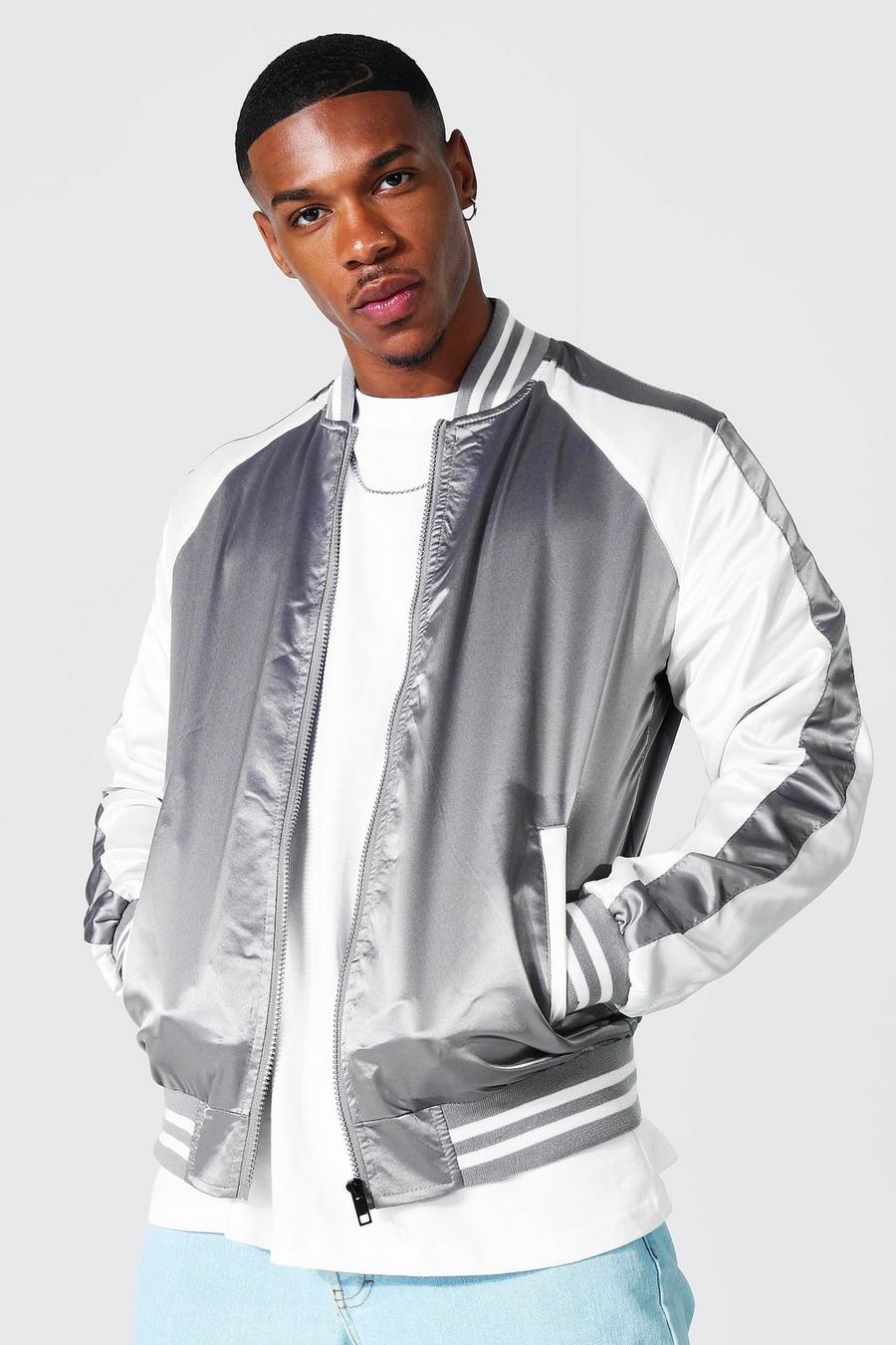 Grey grau Satin Bomber With Back Embroidery image number 1