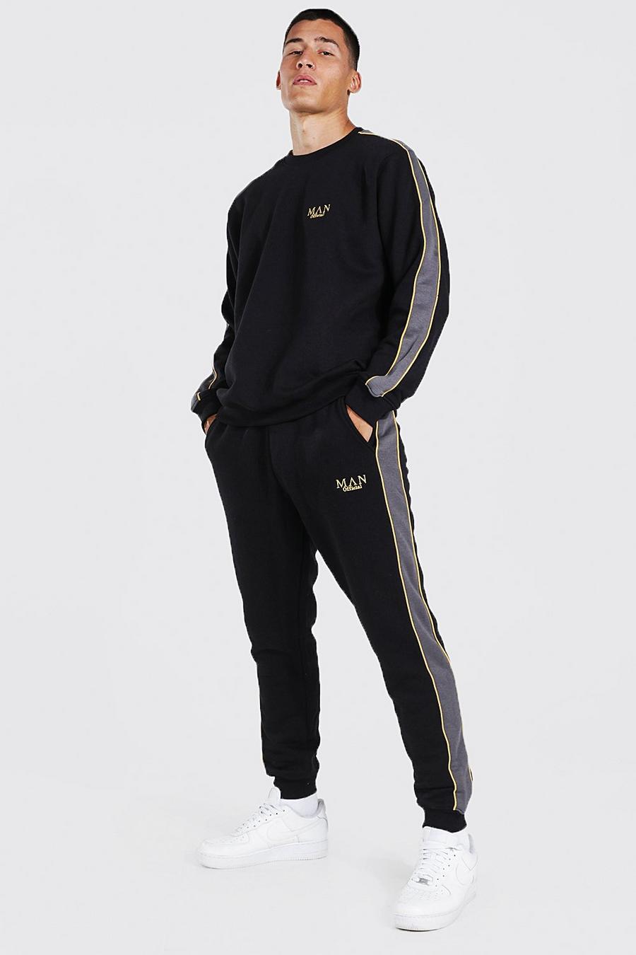 Black svart MAN Gold Träningsoverall med sweatshirt och sidopaneler image number 1
