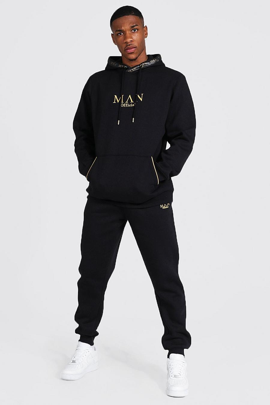 Tuta sportiva con cappuccio e logo Man color oro, Black nero image number 1
