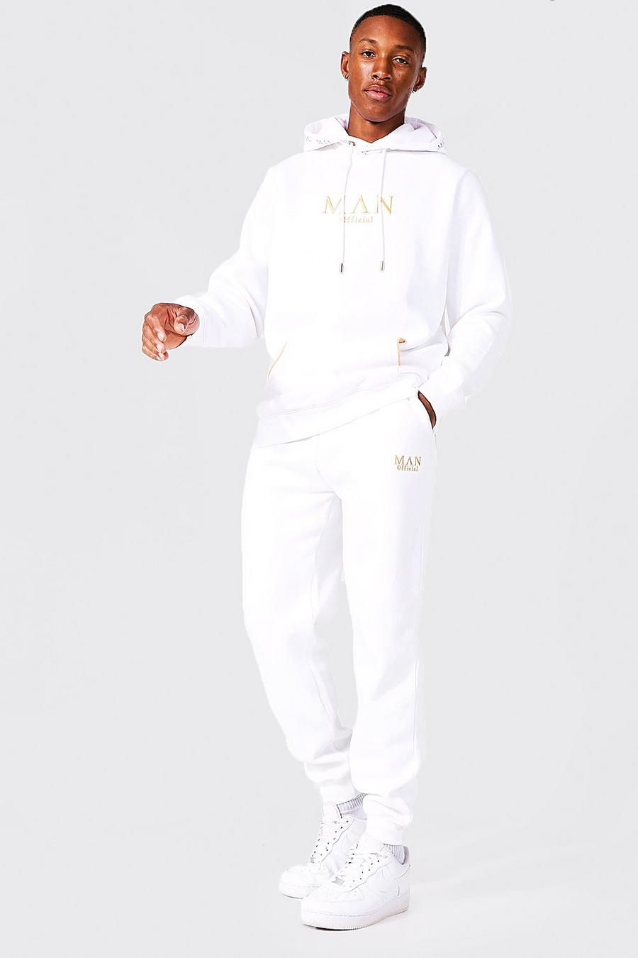 Chándal MAN con sudadera con capucha y letras doradas, White bianco image number 1