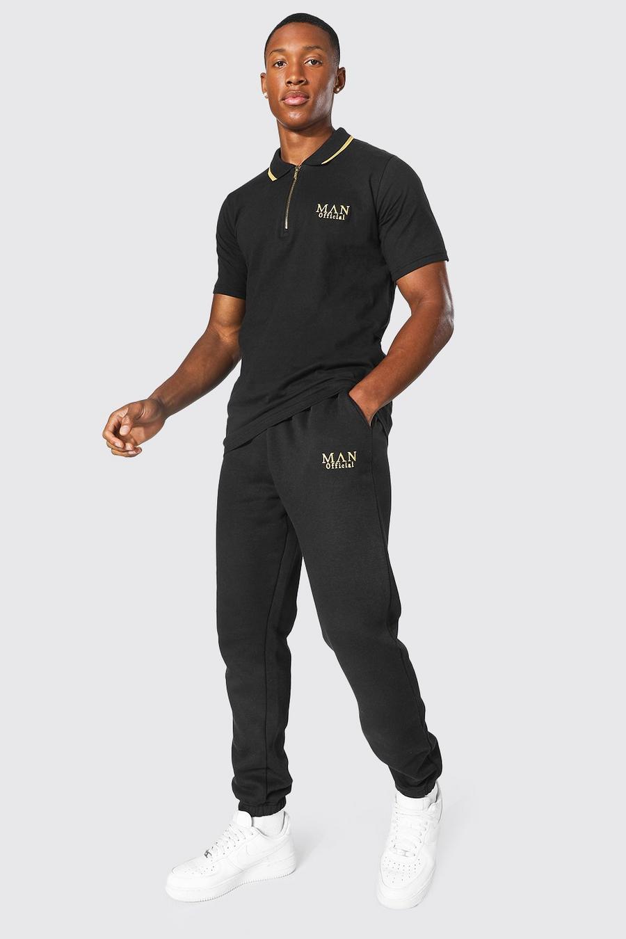 Black svart MAN Gold Piké och joggers med dubbla midjeband image number 1
