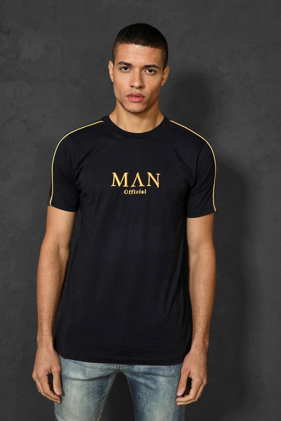 Camiseta MAN con ribete dorado, Black image number 1