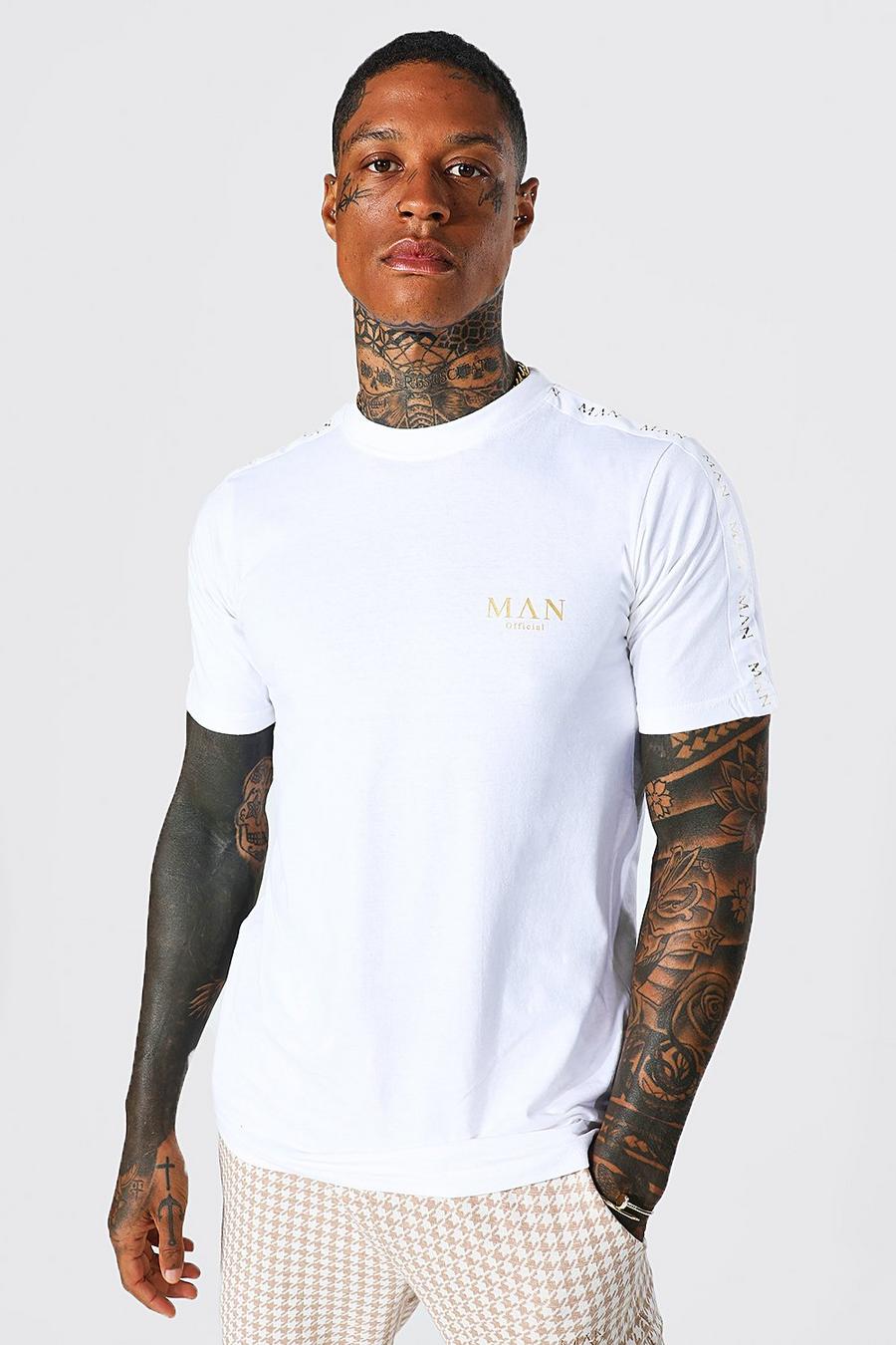 Man Gold T-Shirt mit Streifen, White blanc image number 1