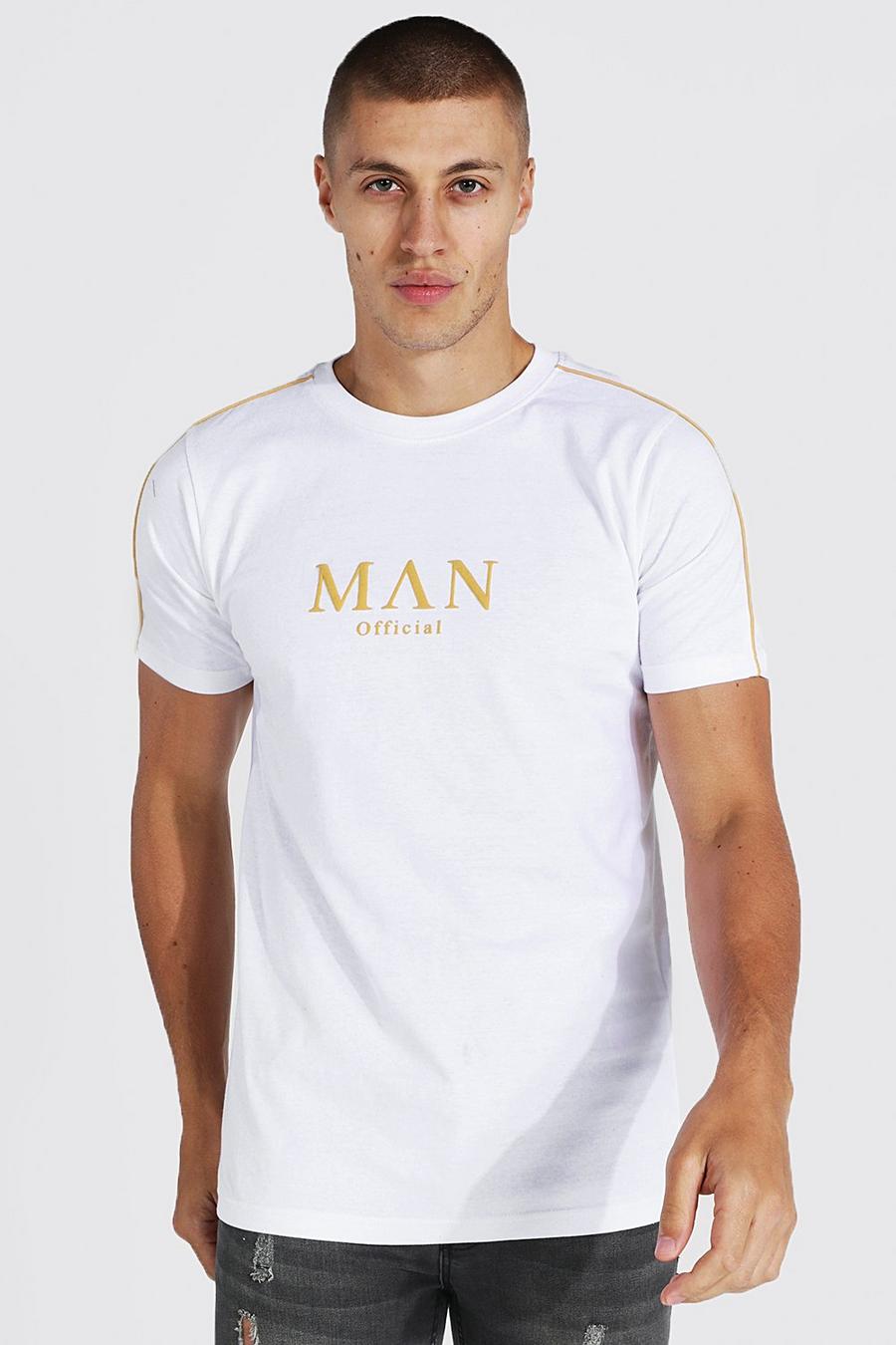 T-shirt con cordoncino e logo Man color oro, White bianco image number 1