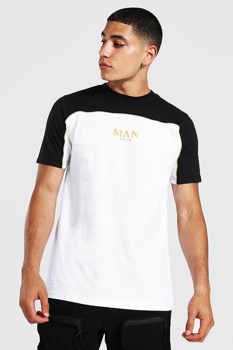 Camiseta con letras MAN doradas y colores en bloque, White blanco image number 1