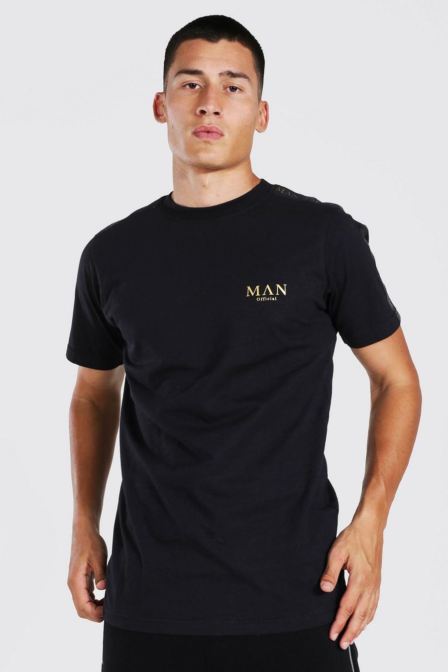 T-shirt à logo doré et bandes latérales - MAN, Black image number 1