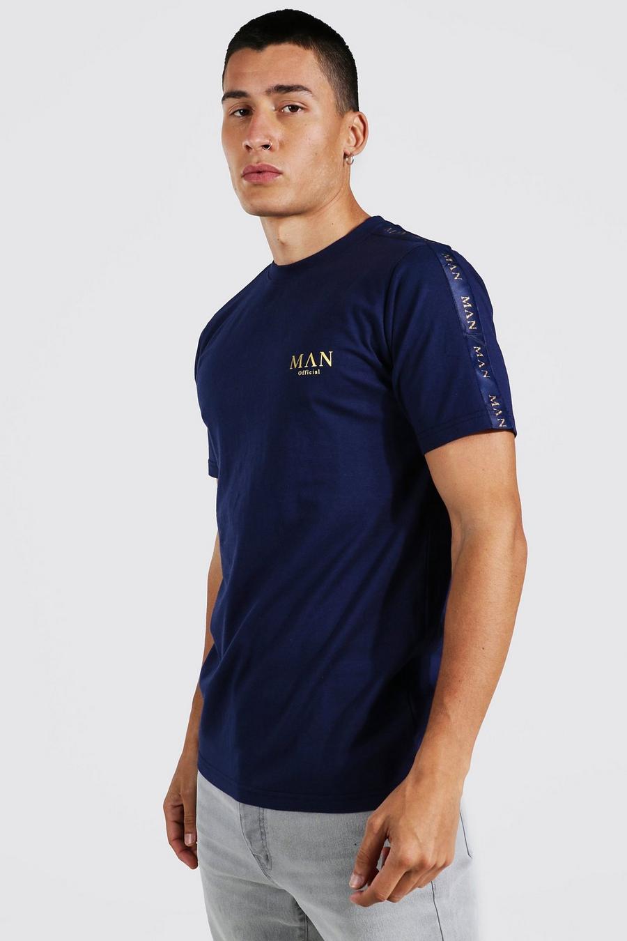 T-shirt Man con logo color oro e striscia laterale, Navy azul marino image number 1