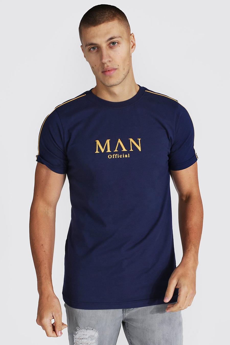 Navy Man Gouden T-Shirt Met Biezen image number 1