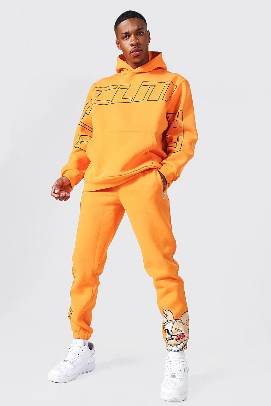 Oversize Official Man Teddy Trainingsanzug mit Kapuze, Orange image number 1
