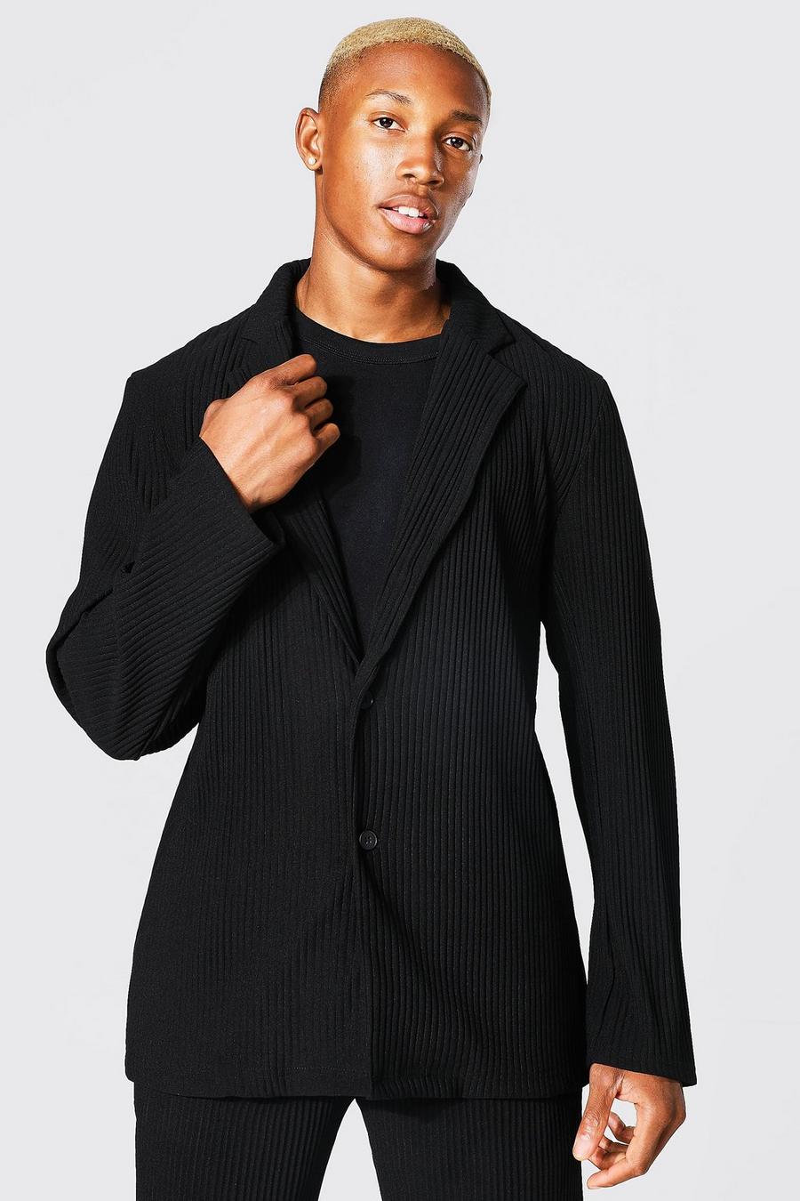 Black svart Slim Fit Pleated Suit Jacket image number 1