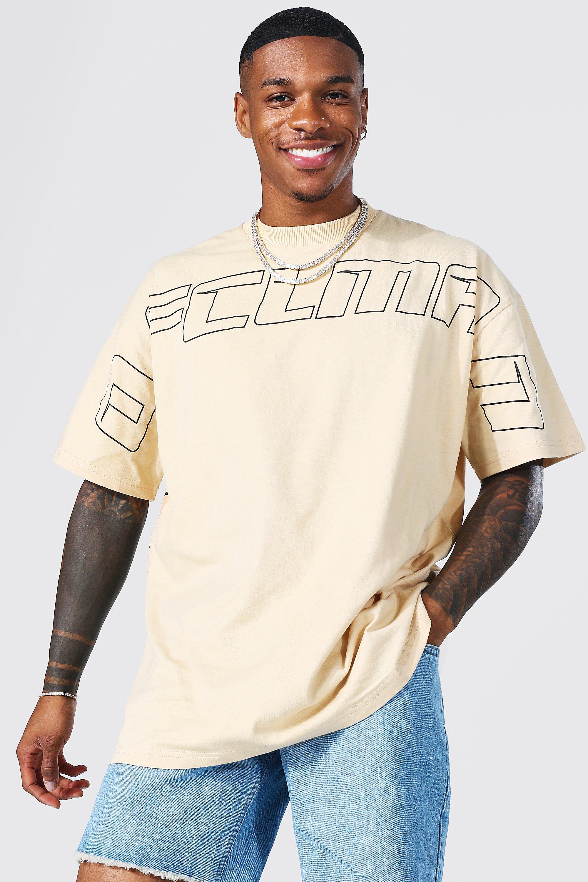 boohoo Mens Oversized Extended Neck Graphic T-Shirt - White S