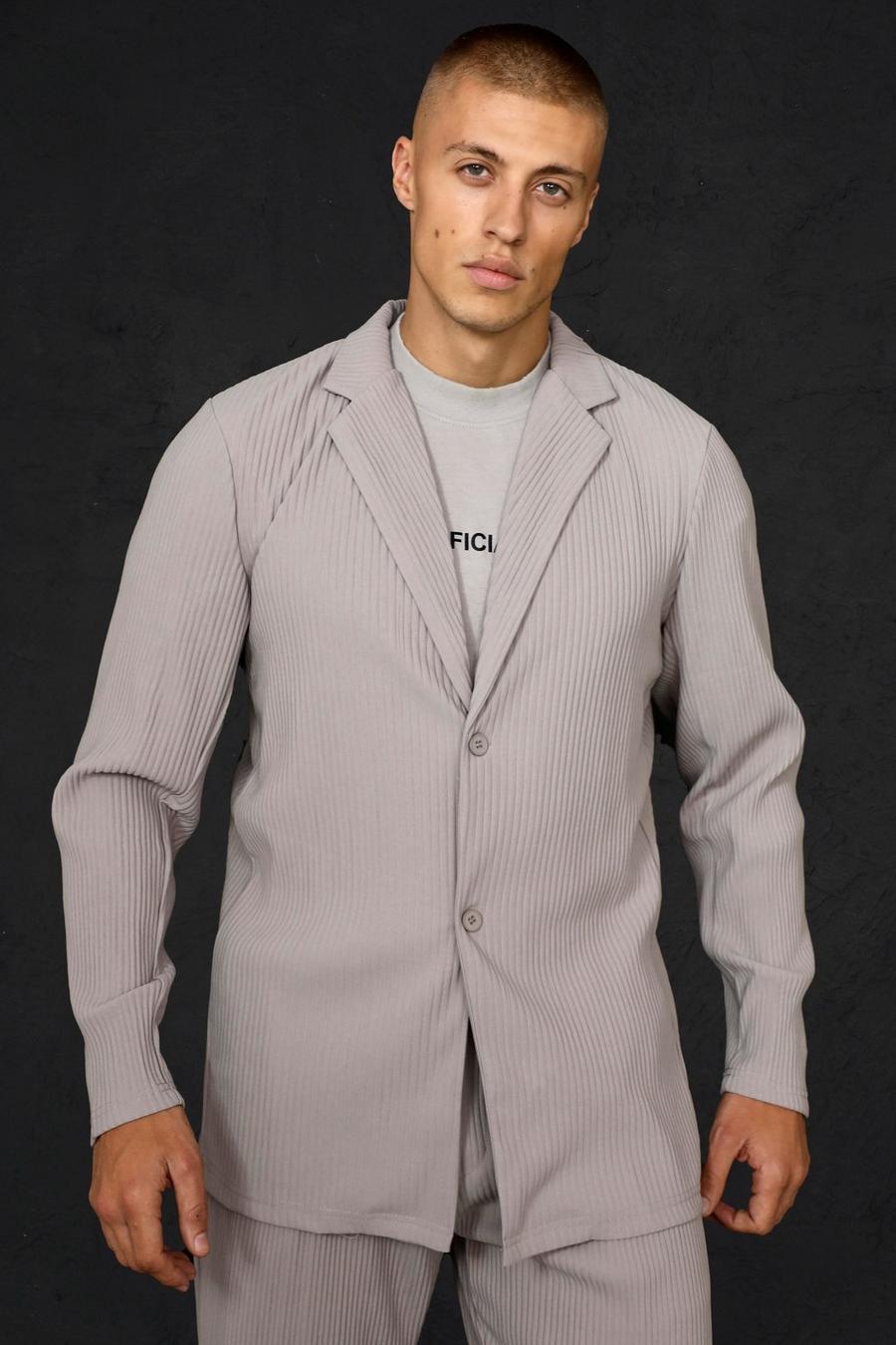 Light grey Slim Fit Pleated Suit Jacket