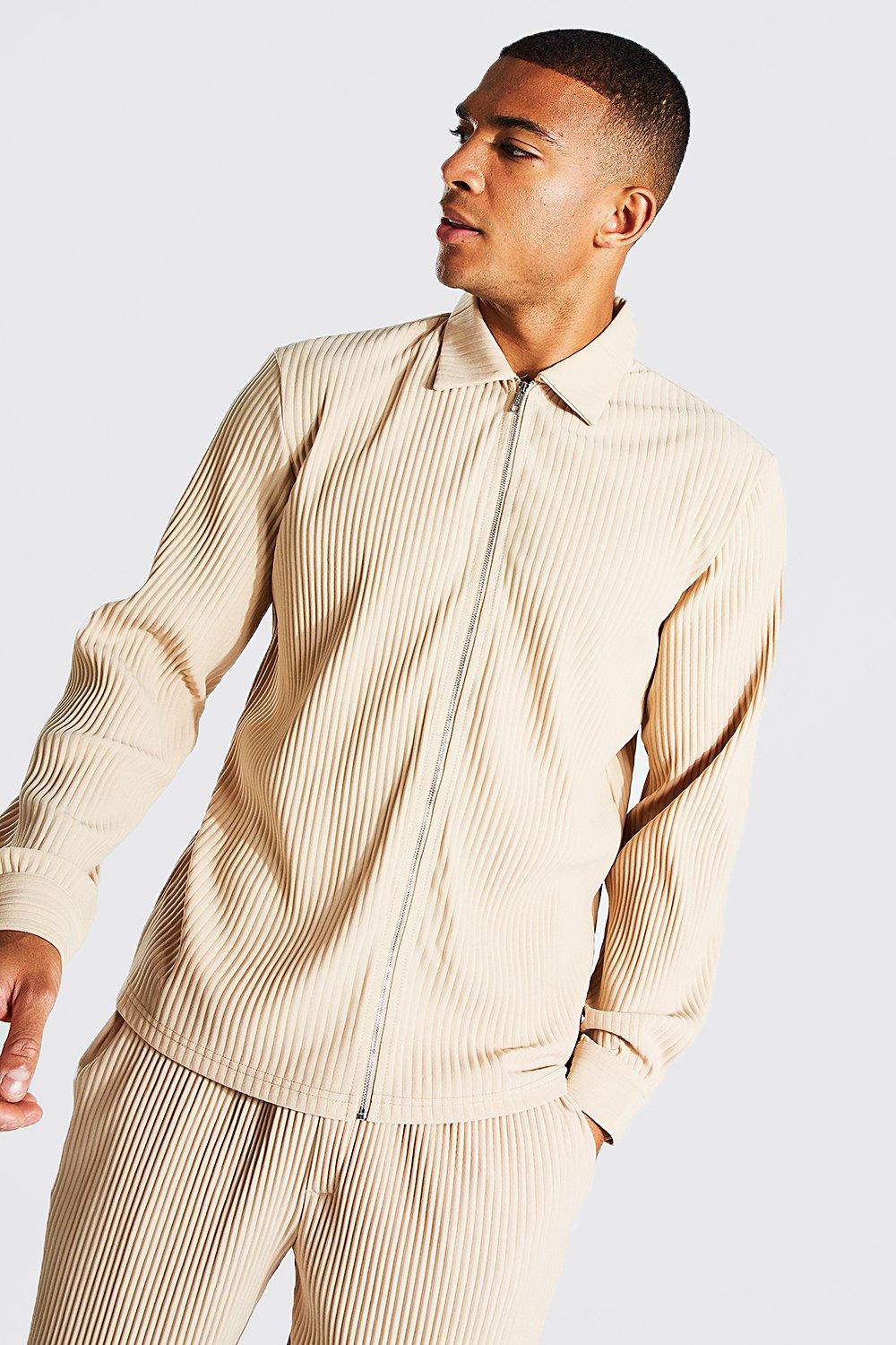 Taupe Zip Through Pleated Harrington
