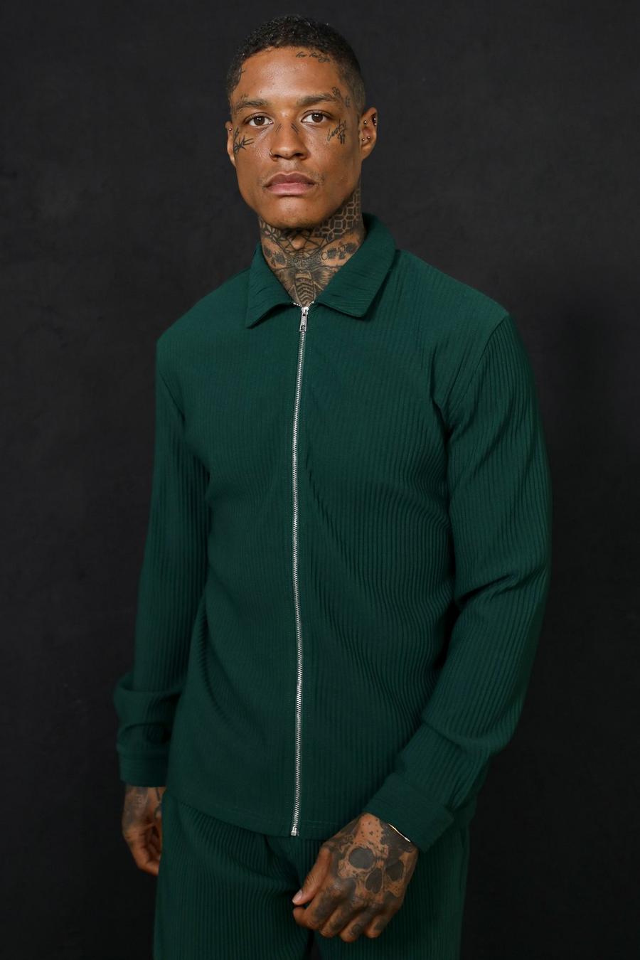 Forest green Zip Through Pleated Harrington image number 1