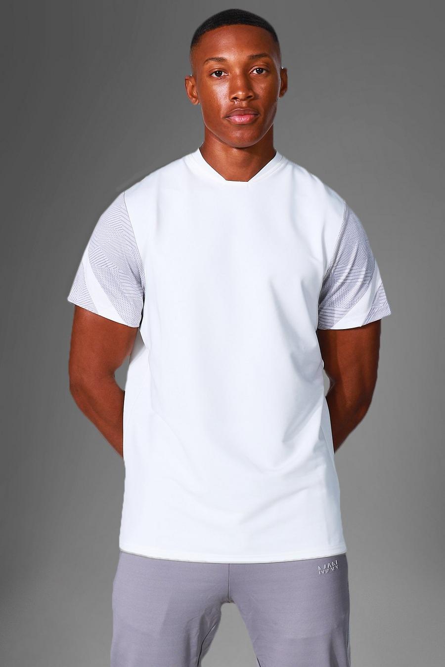 T-shirt Man Active per alta performance con motivi sulle maniche, White bianco image number 1