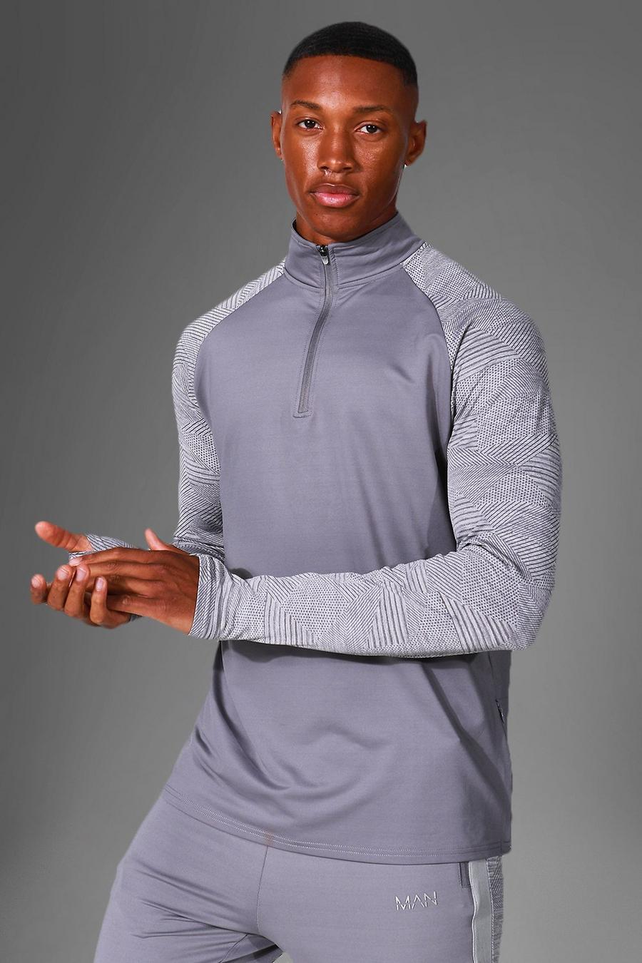 Grey grå Man Active Patterned Performance 1/4 Zip Top image number 1