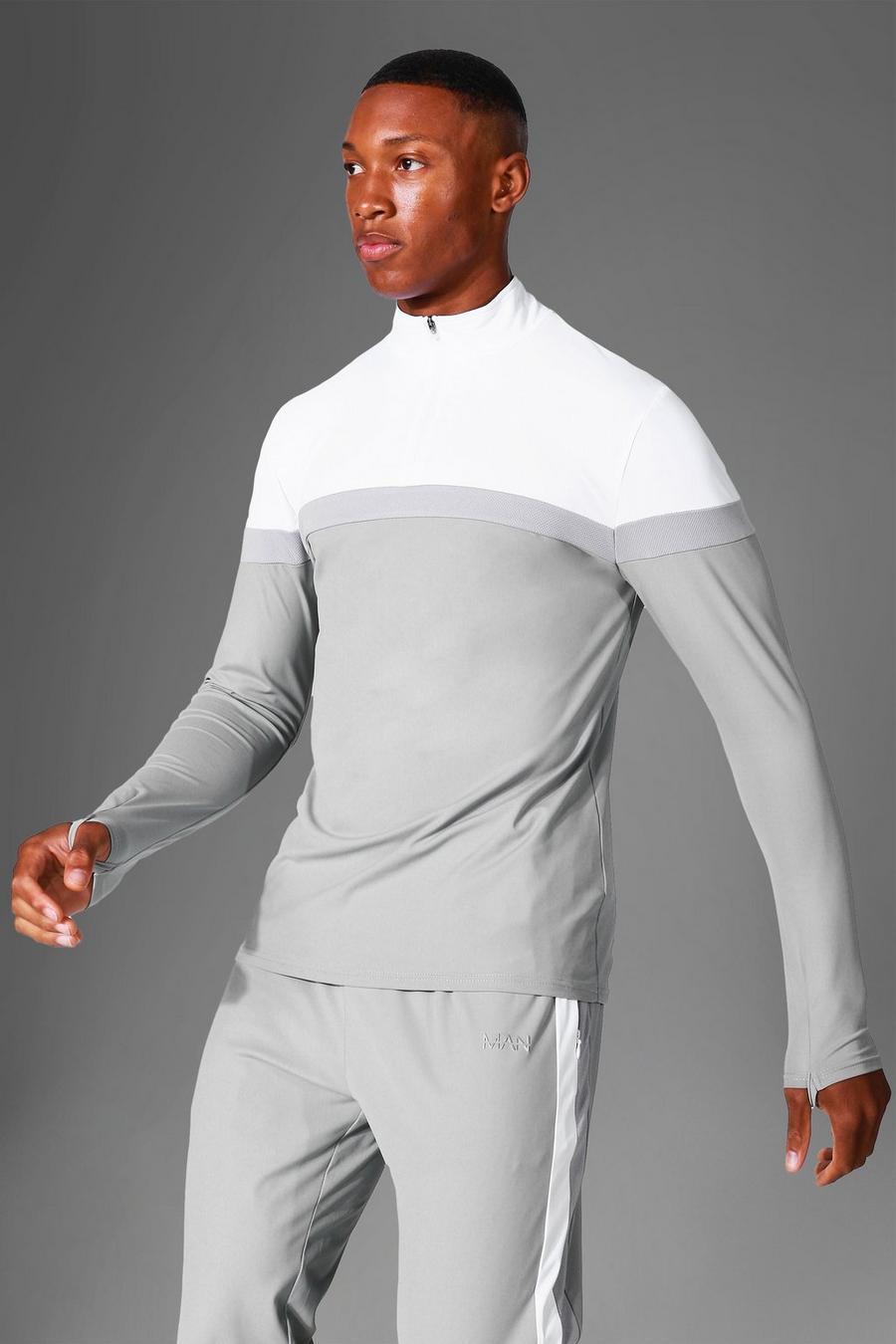 Top de sport à col zippé effet color block - MAN Active, Grey image number 1