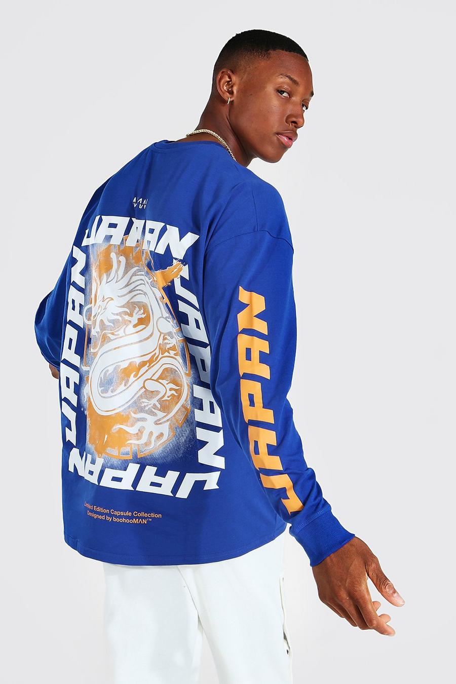 T-shirt oversize a maniche lunghe con grafica Japan, Cobalt azul image number 1