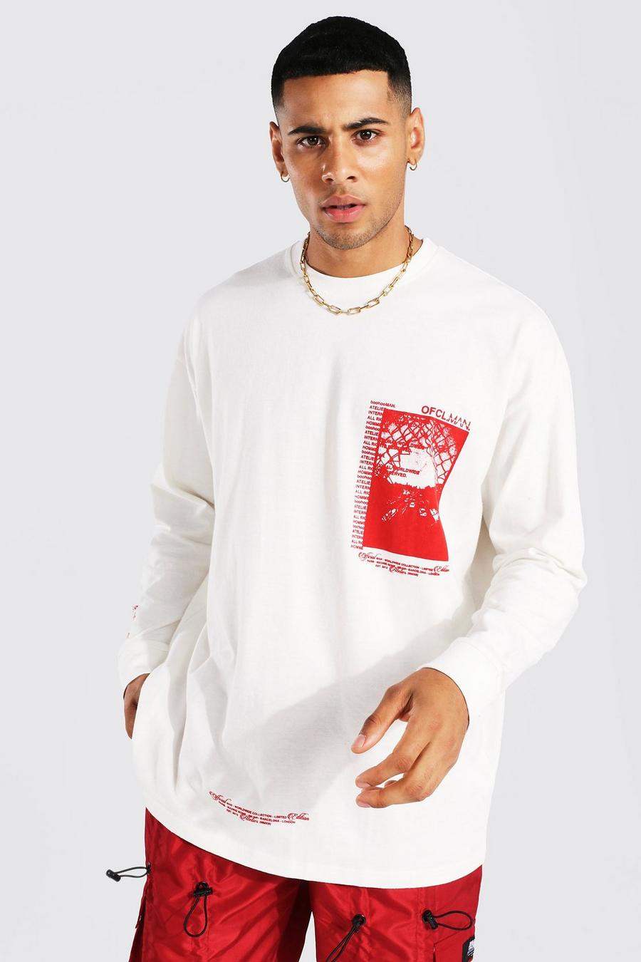 Ecru blanc Oversized Ofcl Man Graphic Ls T-shirt image number 1
